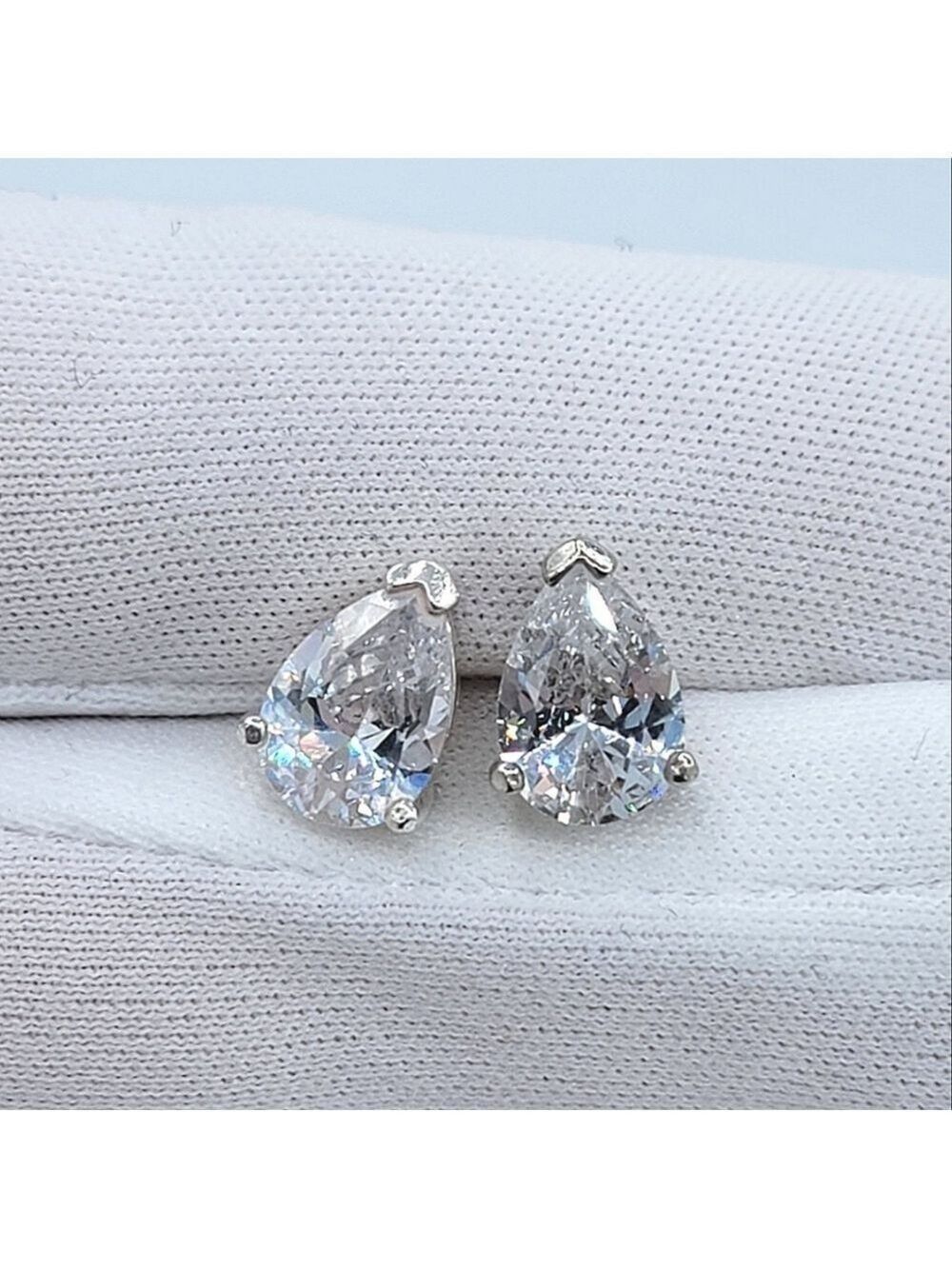Silver Crystal Pear Stud Earrings #2425